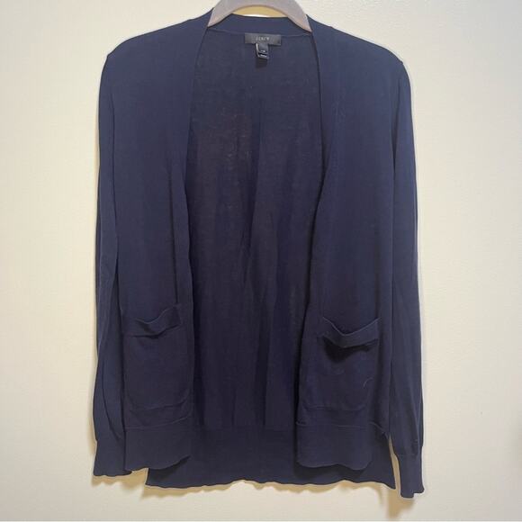 J Crew Navy Cardigan Pockets Layer XXS Lightweight Academia Oversized Relaxed - Picture 1 of 11